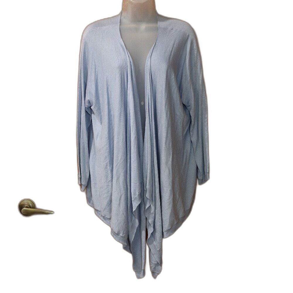 DKNY Light Blue Silk & Cashmere Open Front Draped Waterfall Cardigan Sweater M/L